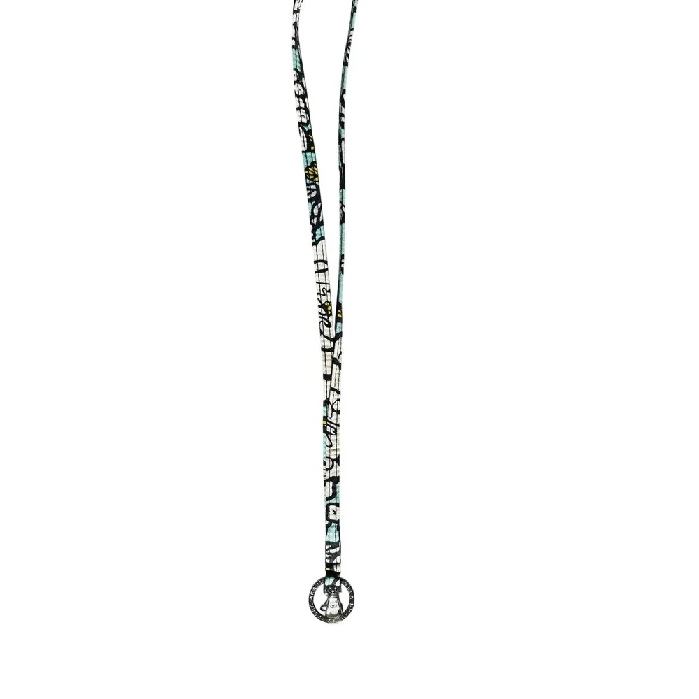Vera‎ Bradley Lanyard Keychain ID Holder Strap Blue Floral Peace Sign Charm